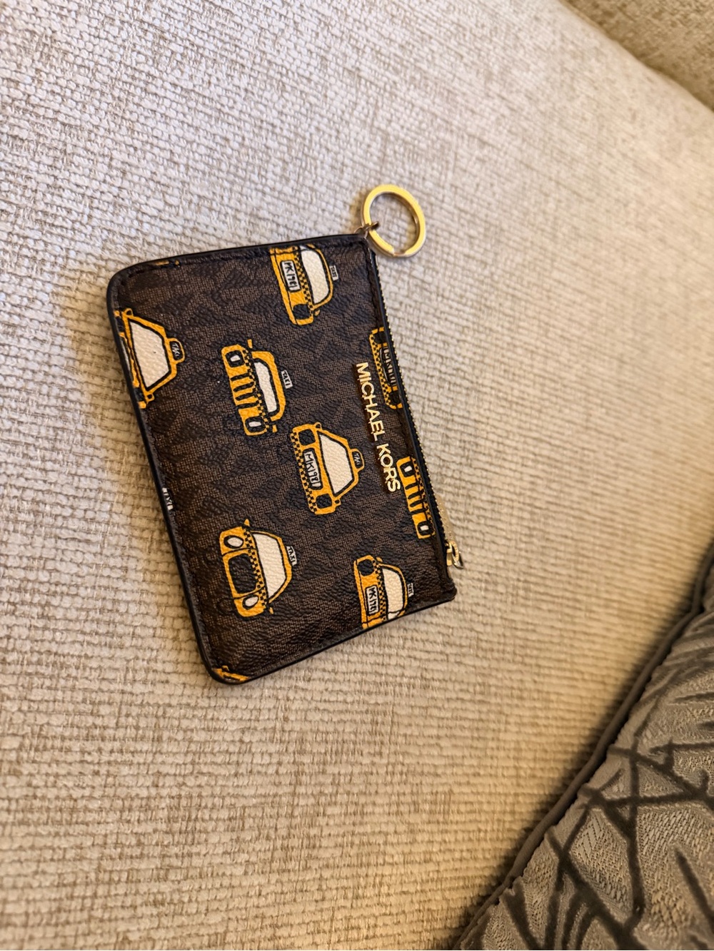 Michael Kors Brown and Yellow Taxi Print Zip Card Case with Keyring